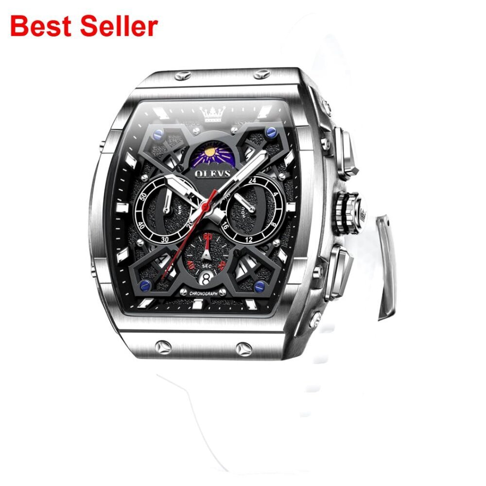 Large Face Chronograph Watch with Silicone Strap, Moon Phase